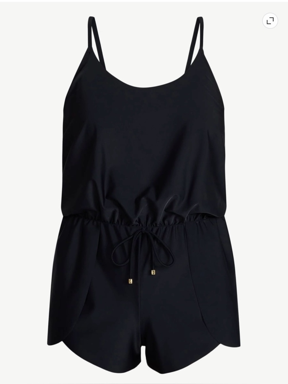 Time and Tru Black Drawstring One-Piece Swimsuit Romper